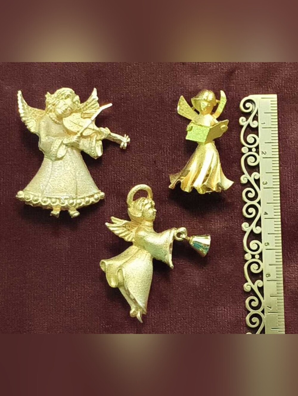 Gerrys Vintage Christmas Angel Brooch Pin Set (3) Textured Gold Tone Holiday